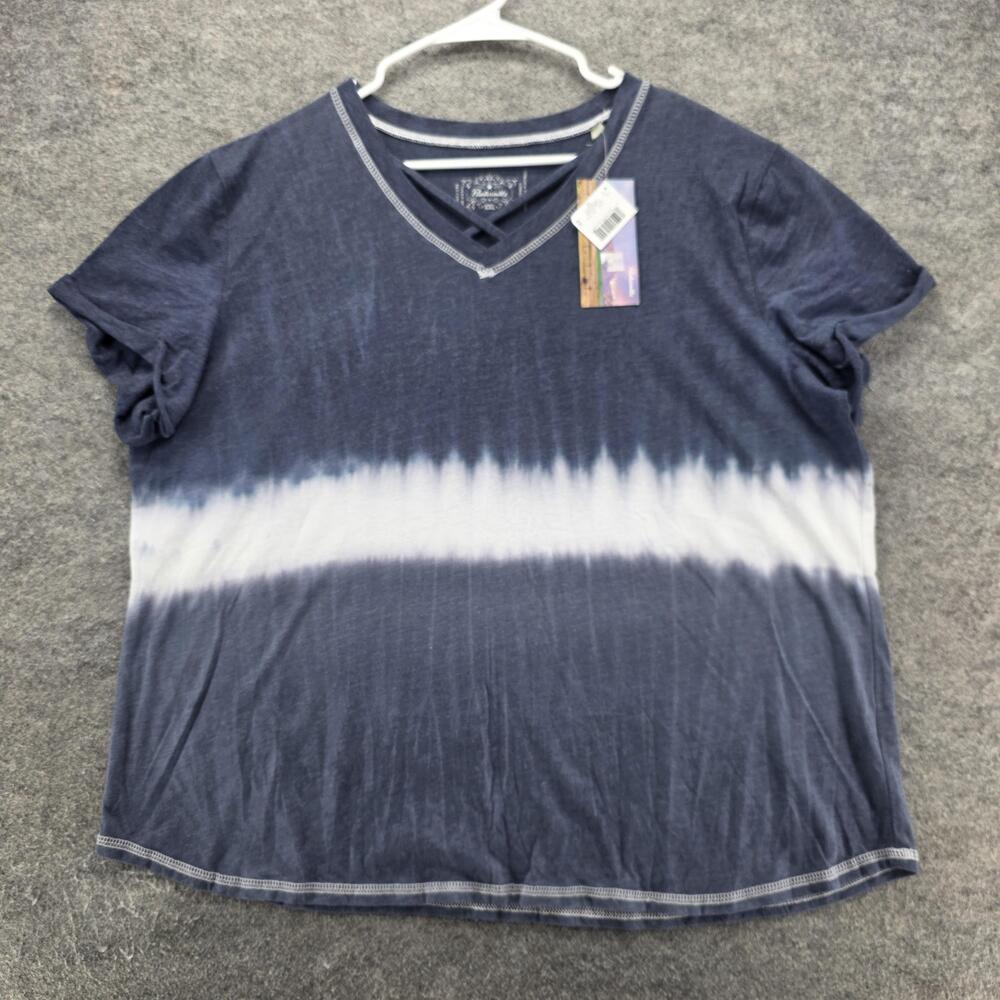 Panhandle Shirt Womens 2XL Blue White Tie Dye V Neck Short Sleeve Tee Western